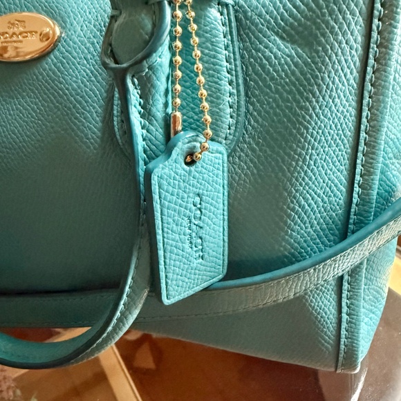 AUTHENTIC Coach Leather Mini Bennet Satchel Crossbody Handbag Turquoise color - Picture 4 of 11